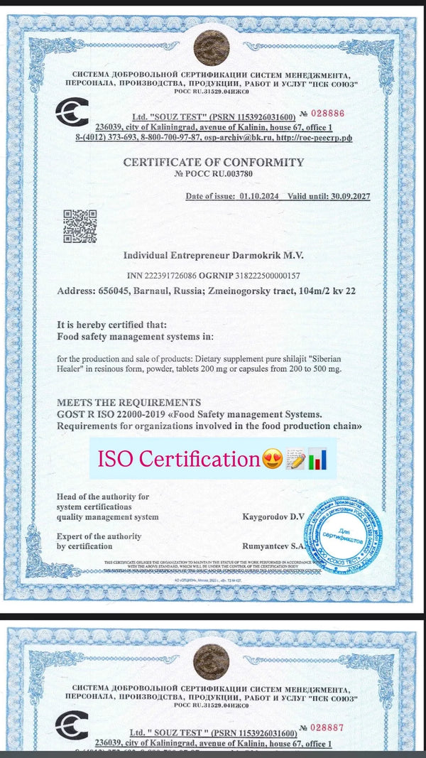 ISO certification document with text and logos on a blue background